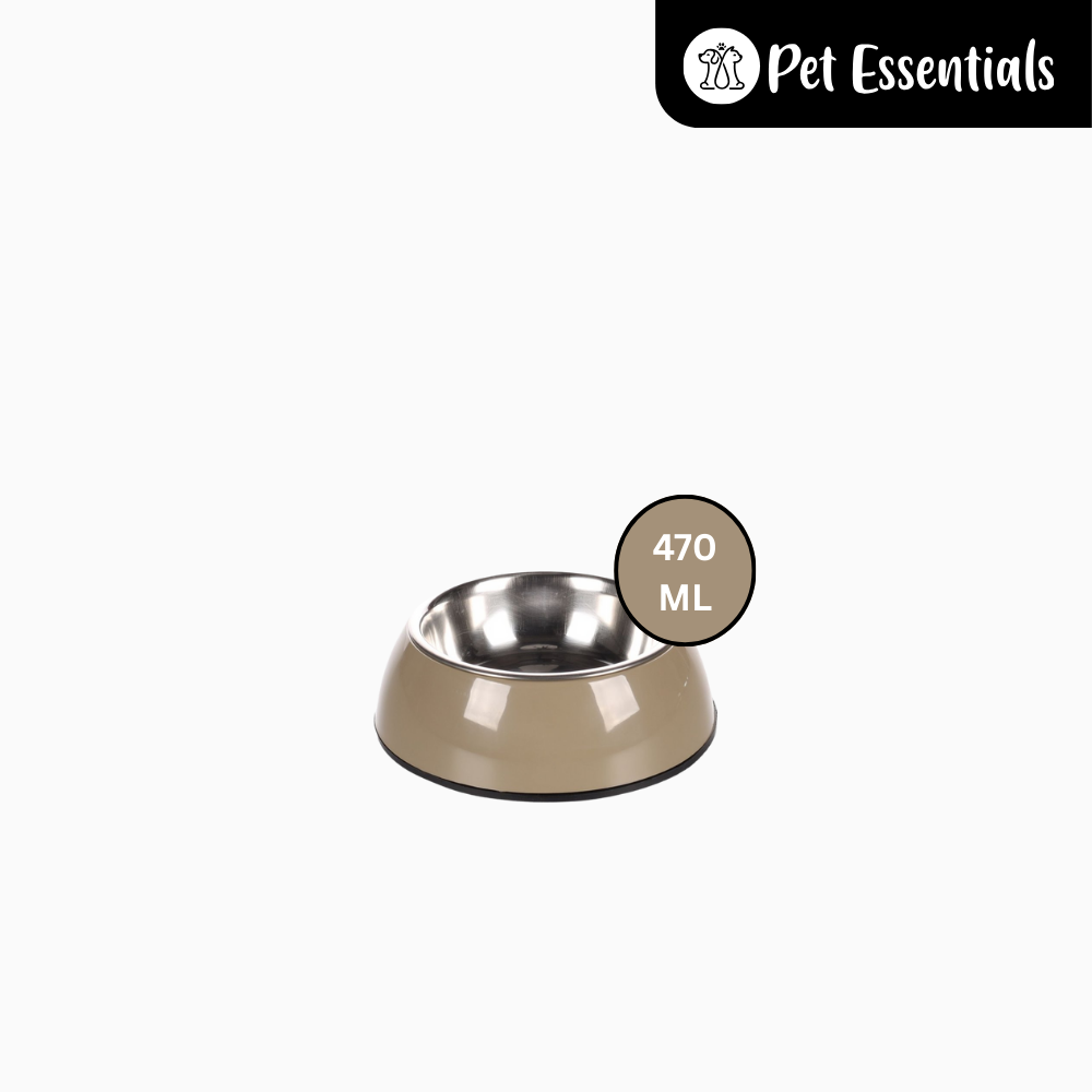 Flamingo Feeding Bowl With Stalinless Steel Cup Taupe Made In Belgium