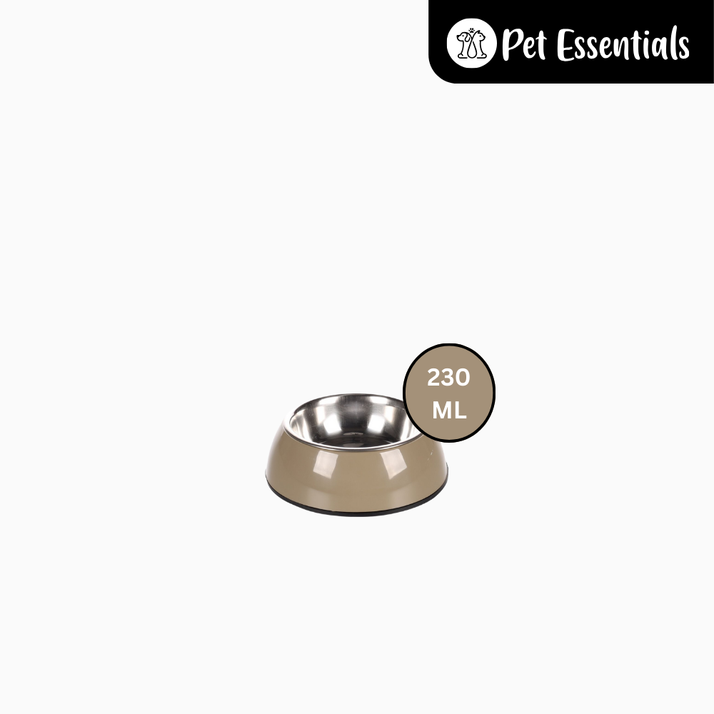 Flamingo Feeding Bowl With Stalinless Steel Cup Taupe Made In Belgium