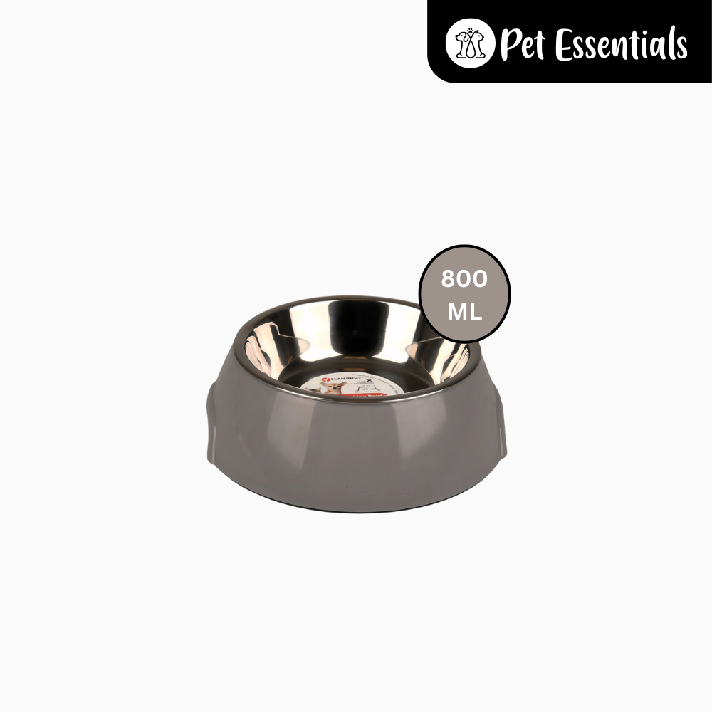 Flamingo Feeding Bowl With Stalinless Steel Cup Grey Made In Belgium
