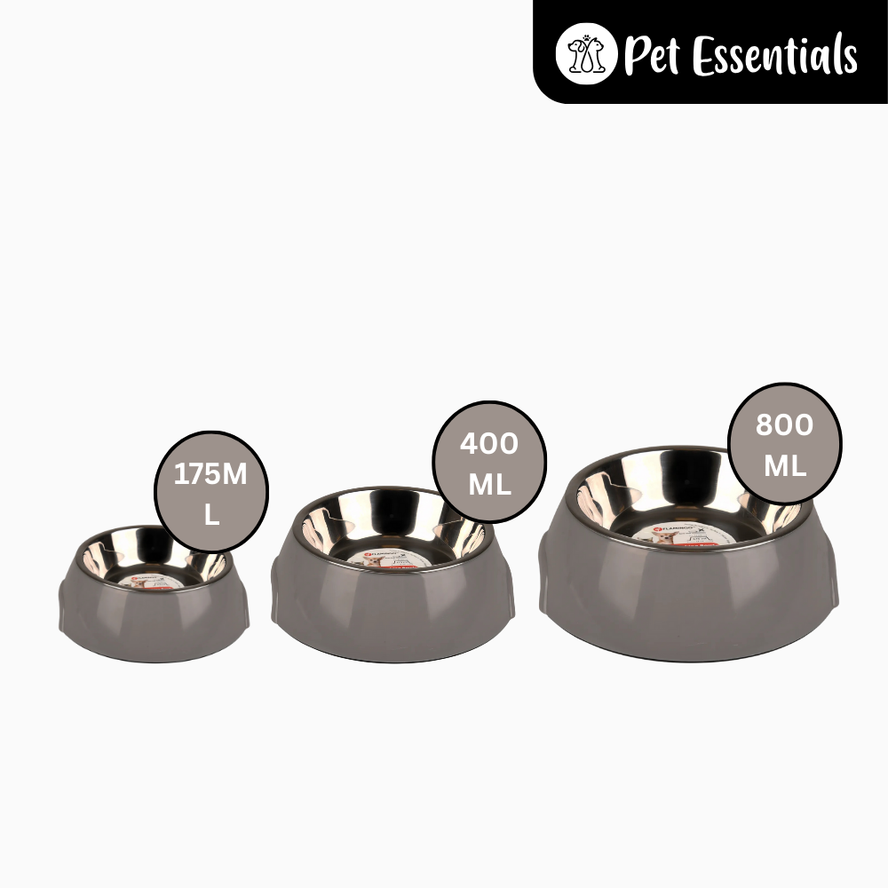 Flamingo Feeding Bowl With Stalinless Steel Cup Grey Made In Belgium